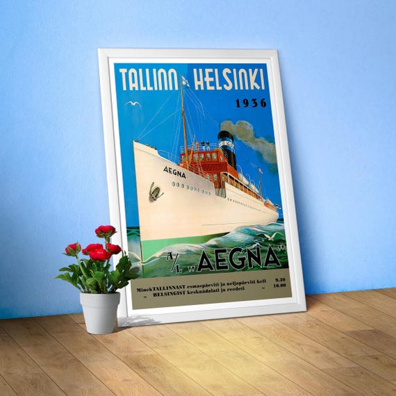 Tallinn-Helsinki cruise travel, Finland - Estonia, 1930s — Retro travel poster. Vintage travel art print, amazing wall decor Baltic sea