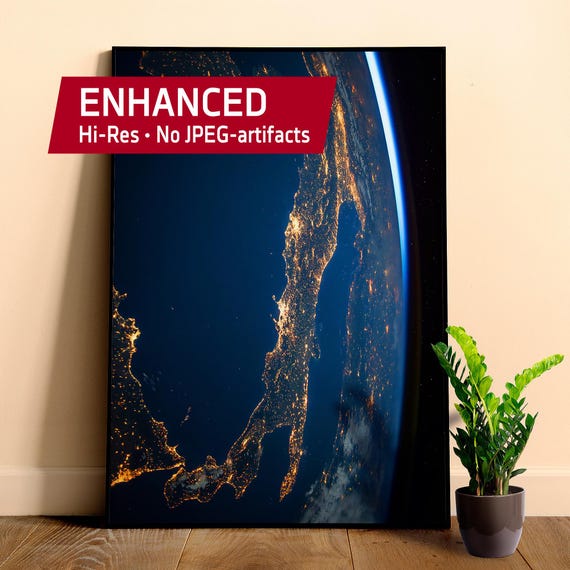 Italy from space, NASA ISS, 2016 — Space poster. Surface of the Earth from orbit (Europe), nerdy gift for him and space lovers