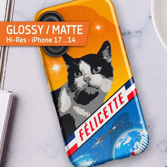 Felicette, Space cat case — French Space Cat iPhone Cover, Retro Space Poster Art 1963 — Tough Case for iPhone 17/16/15 (Glossy/Matte)