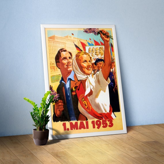 1 May, GDR/DDR, 1953 — Soviet vintage poster, propaganda poster, retro art print