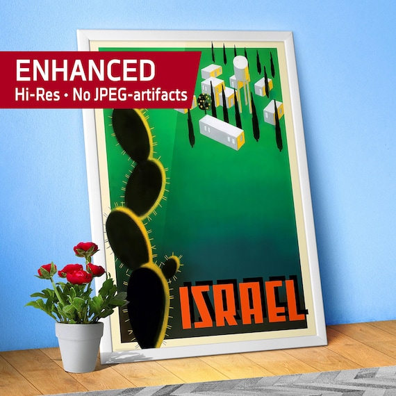 Israel Poster, 1946 – Very rare vintage Israel Travel Print. Restored Retro Wall Art, Rare Mid Century Modern Decor