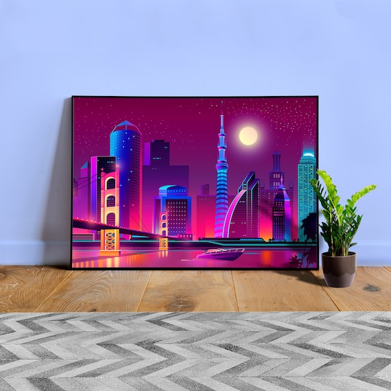 Synthwave Neon City: Dubai [synthwave/vaporwave/cyberpunk] — aesthetic poster, retrowave poster, neon poster