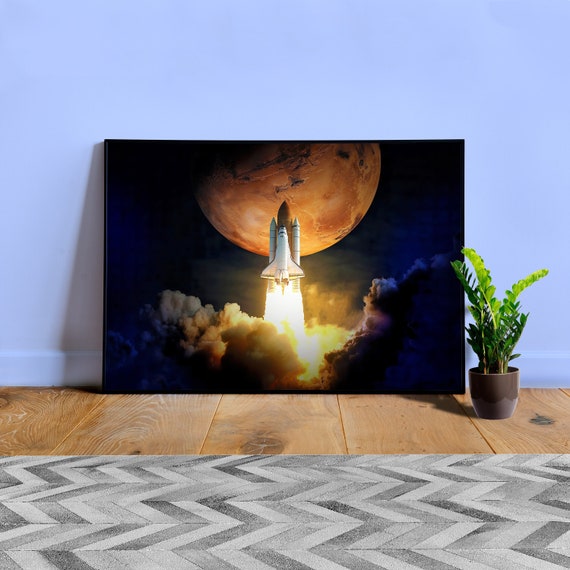 Space Shuttle Liftoff Poster, To Mars — NASA rocket launch wall art, real shuttle photo print, orbit mission decor, astronaut gift