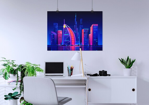 Synthwave Neon City - Dubai, United Arab Emirates (UAE) [synthwave/vaporwave/cyberpunk] — aesthetic poster, retrowave poster, neon poster