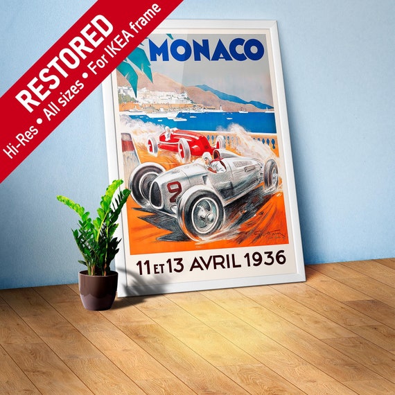Monaco Vintage F1 Grand Prix, 1936 poster — Vintage Formula 1 poster, Monaco Grand Prix poster, retro travel poster, Art deco poster
