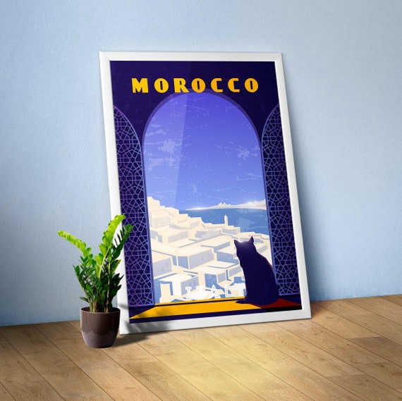 Morocco. Casablanca Tangier — Retro travel minimalist poster, retro travel art, retro travel wall art, vector art