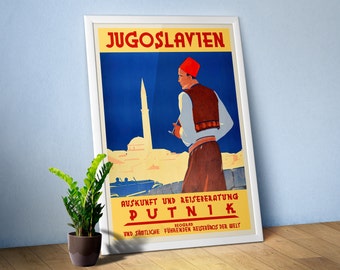 Yugoslavia poster, Jugoslavien/Yugoslavia poster. Denmark, 1930s — retro vintage travel poster, retro travel art, art deco poster, art deco