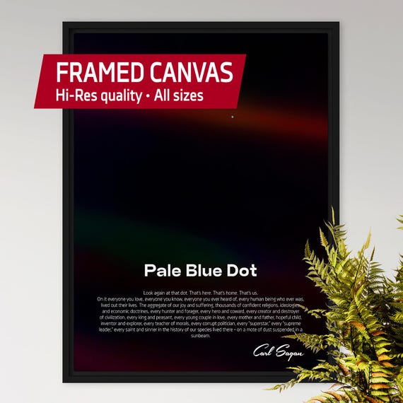 Pale Blue Dot, Framed Canvas with quote — NASA Voyager 1 Science Poster, Space Vector Art Wall Decor, 2020 Revision, wall art and nerdy gift