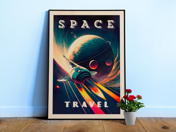 Space Travel — Vintage retro space poster, retrofuturism poster, retro space art, propaganda poster, retro sci-fi