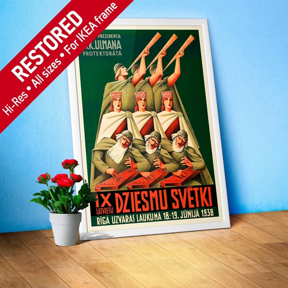 Latvia retro poster, 1938 — retro vintage travel poster, retro travel art, retro travel wall art