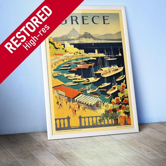 Greece (Grece), 1955 — retro vintage travel poster, retro travel art, travel wall decor [French]