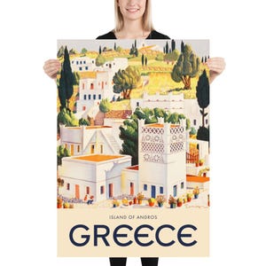 Greece, Andros, 1949 — retro vintage travel poster, retro travel art