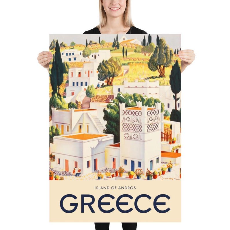 Greece, Andros, 1949 — retro vintage travel poster, retro travel art