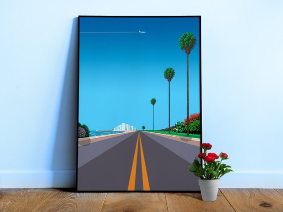 Florida, Miami, USA — City Pop art, retrowave/vaporwave poster, 80s, aesthetic poster, Hiroshi Nagai inspired art, minimalist poster