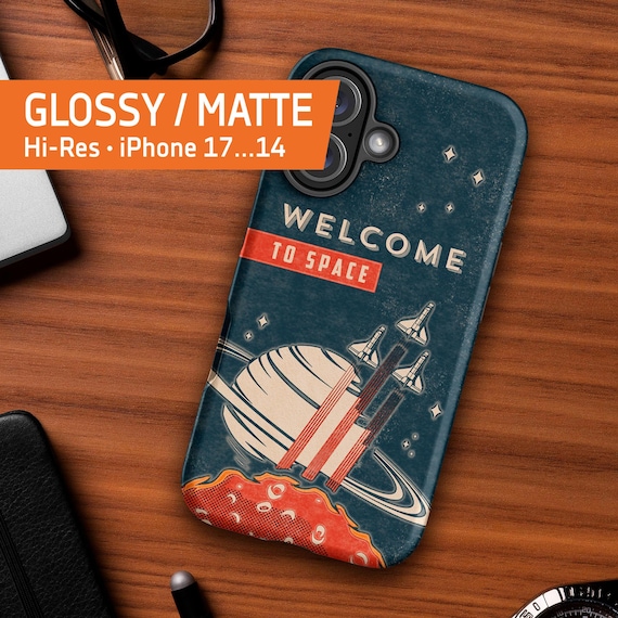 Welcome to Space, Vintage retro space case — Tough Case for iPhone 17/16/15/14/13 (Glossy/Matte), iPhone retro space cover, NASA phone case