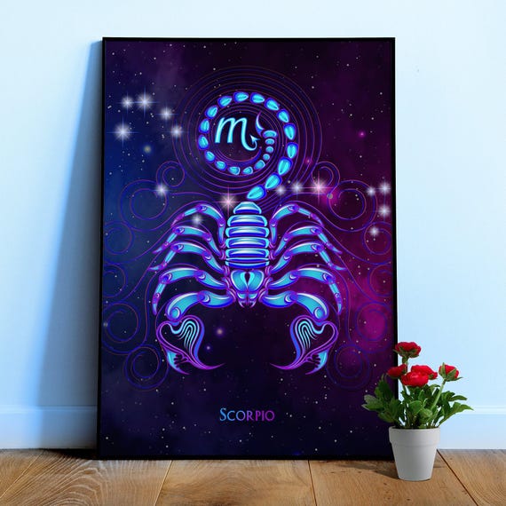 Scorpio — Zodiac neon sign poster, astrology poster, neon poster, space poster, synthwave, retrowave