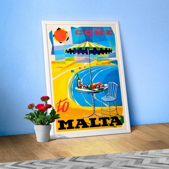 Malta, Valletta 1950s — retro travel poster, vintage travel print, retro travel wall art, retro wall art, travel wall decor