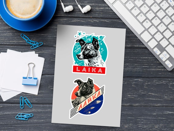 Sticker sheet: Laika, Soviet first space dog — Space sticker. Sticker pack, vinyl sticker, phone sticker, laptop stickers