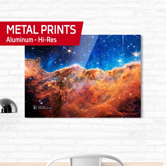 Cosmic Cliffs. Carina Nebula. NGC 3324 (James Webb/JWST) — Metal prints. Space poster, science poster, space photo, space art, jwst picture