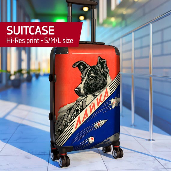 Laika Space Suitcase — Suitcase, S/M/L size. Soviet Dog Travel Bag, Retro 1960s USSR Rocket Art, Space Animal Gift, Hard Shell Luggage