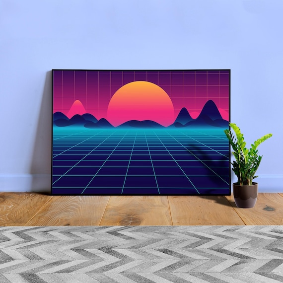 Synthwave Space: Sunset [synthwave/vaporwave/cyberpunk] — aesthetic poster, synthwave poster, retrowave print, neon poster