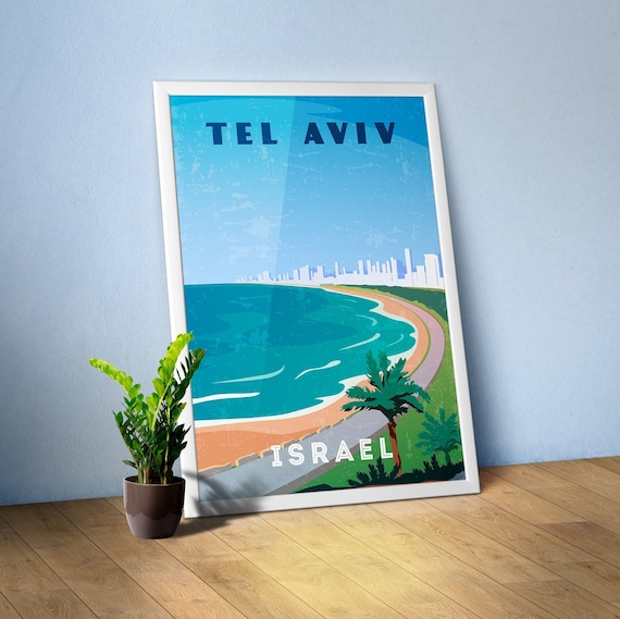 Tel Aviv, Israel — Retro travel minimalist poster, retro travel art, retro travel wall art, vector art