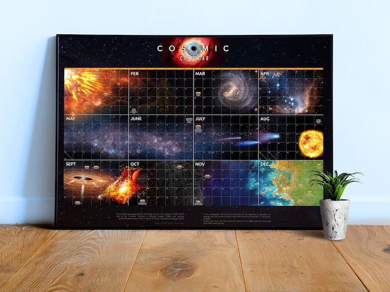 Cosmic Calendar (flat astronomy style), Universe evolution chart — space poster, science poster, astronomy print, science gifts, nerdy gifts