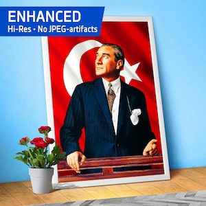 Atatürk Poster, Turkey — Mustafa Kemal Ataturk art. Patriotic Wall Art of Modern Turkey’s Founding Leader for Office, Classroom/Home Decor
