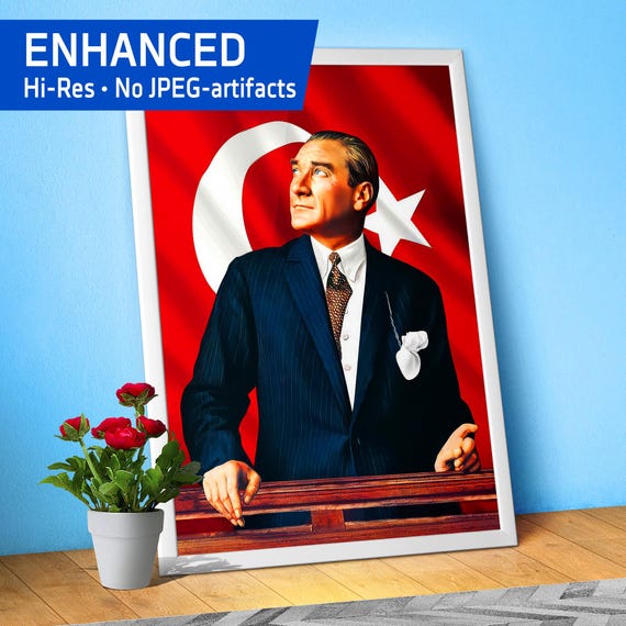 Atatürk Poster, Turkey — Mustafa Kemal Ataturk art. Patriotic Wall Art of Modern Turkey’s Founding Leader for Office, Classroom/Home Decor