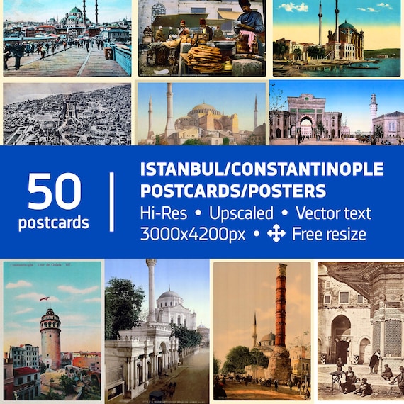 Istanbul/Constantinople upscaled postcards/posters — Digital Download Poster Bundle of 50 Retro Photo Prints | Vintage Turkish Wall Art