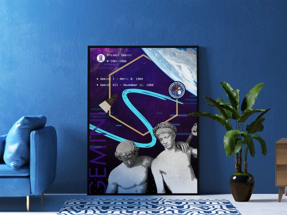 NASA Project Gemini Poster – Retro space program wall art, synthwave space print, vaporwave decor, sci-fi poster, 80s neon aesthetic