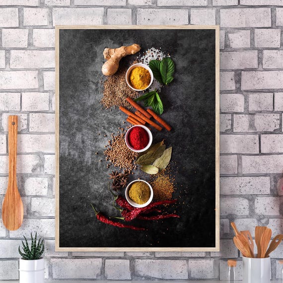 Spices Wall Art for Kitchen Decor – Italian Spanish Cuisine Poster, Minimalist Food Art Print, Chalkboard Style Aesthetic Poster
