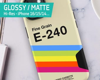 VHS cassette case · E-240 [retrowave/vaporwave] — Tough Case for iPhone 16/15/14/13 (Glossy/Matte). 80s iPhone case. Retro phone case