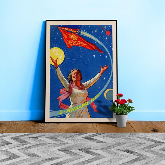 Soviet space, USSR 1959 — Soviet space poster, retro Soviet art, vintage space print, propaganda poster