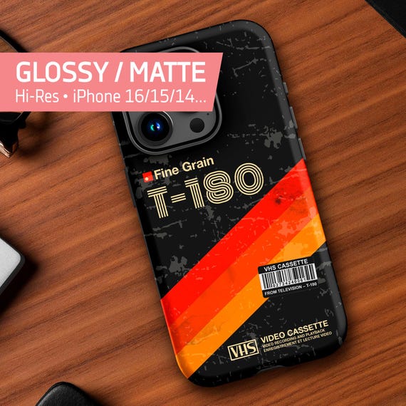 VHS cassette case ◾ T-180 [retrowave/vaporwave] — Tough Case for iPhone 16/15/14/13 (Glossy/Matte). 80s iPhone case, Retro phone case