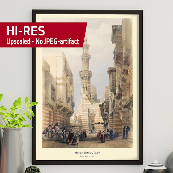 Mosque Boulak – Cairo Egypt, 1838, David Roberts • Orientalism art, Cairo Wall Poster, Islamic Street Art, Vintage Travel Print, Egypt Art
