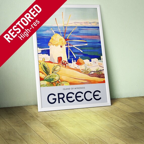 Greece, Mykonos, 1949 — retro vintage travel poster, retro travel art, retro travel wall art