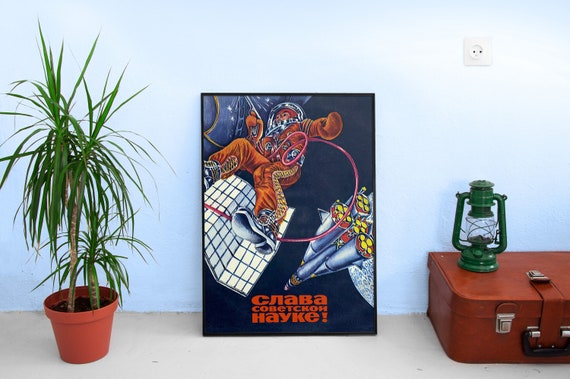 Glory to Soviet science!, USSR, 1975 — Soviet vintage space poster, soviet poster, propaganda poster, soviet retro space, space wall art