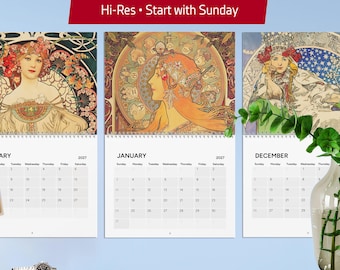 Calendar 2027 Art Nouveau – Alphonse Mucha wall calendar | Art nouveau print, Vintage wall art