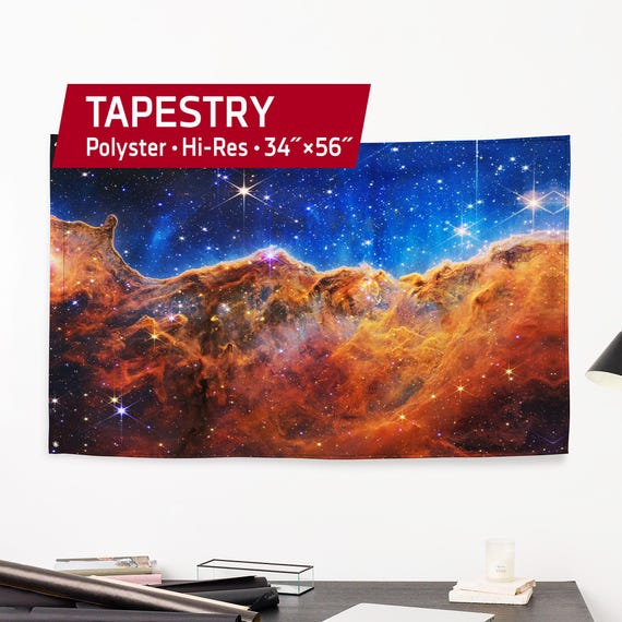 JWST Cosmic Cliffs, Carina Nebula, NGC 3324 (James Webb/JWST) — Tapestry. Flag, banner. Space poster, space decor, wall tapestry nerdy gift
