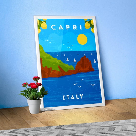 Capri, Italy — Retro travel minimalist poster, retro travel art, retro travel wall art, vector art