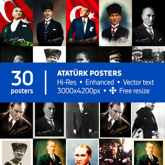 Atatürk Posters — Digital Download Poster Bundle of 30 Retro Photo Prints | Vintage Turkish Leader Wall Art for Home, Office or Classroom