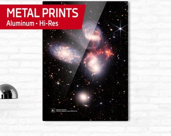 Stephan’s Quintet, Hickson Compact Group 92, HCG 92 (James Webb telescope/JWST) — Metal prints. Space poster, science art print, nerdy gift