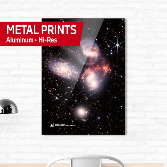 Stephan’s Quintet, Hickson Compact Group 92, HCG 92 (James Webb/JWST) — Metal prints. Space poster, science poster, space photo, space art