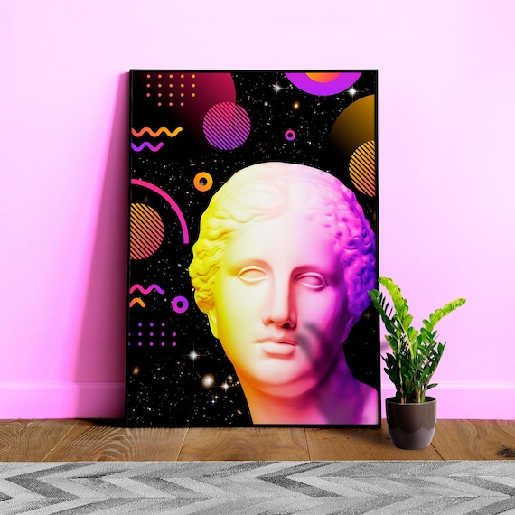 Venus de Milo Vaporwave Print – Neon Greek Statue Art, Retro 80s Aesthetic Poster, Cyberpunk Wall Decor, Synthwave Digital Art