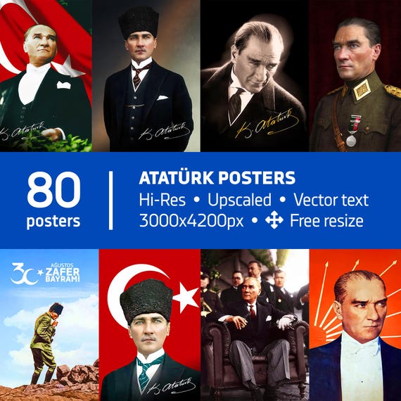 Atatürk Posters — Digital Download Poster Bundle of 80 Retro Photo Prints | Vintage Turkish Leader Wall Art for Home, Office or Classroom