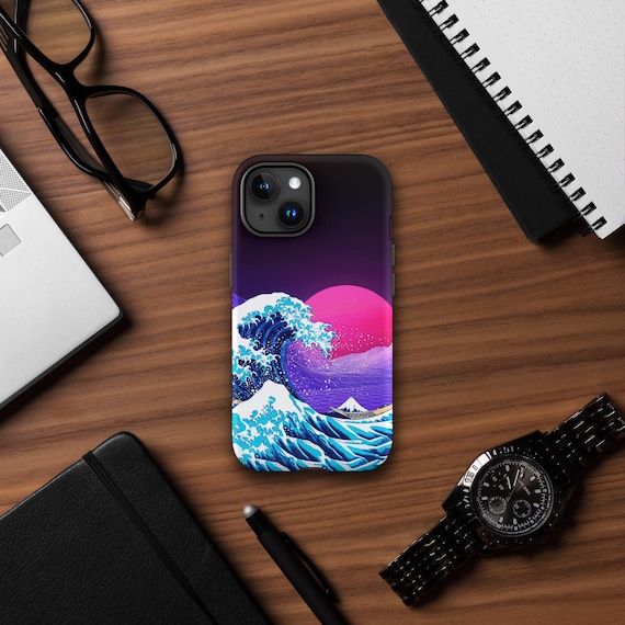The Great Wave off Kanagawa, Hokusai art, Synthwave Space β Tough Case for iPhone 17/16/15/14/13 (Glossy/Matte), vaporwave phone art cover