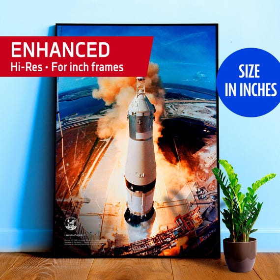 NASA Apollo 11: liftoff rocket, 1969 — space poster, space art, photo poster, NASA print, space wall decor [inches]