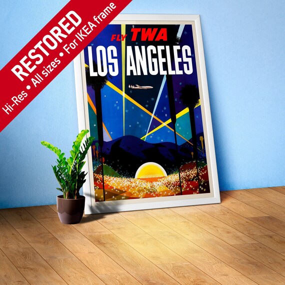 Los Angeles, USA, TWA, 1958 — retro vintage travel poster, retro travel art, retro travel wall art, Hollywood poster