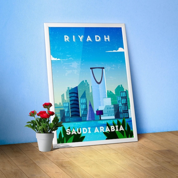 Riyadh, Saudi Arabia — Retro travel minimalist poster, retro travel art, retro travel wall art, vector art
